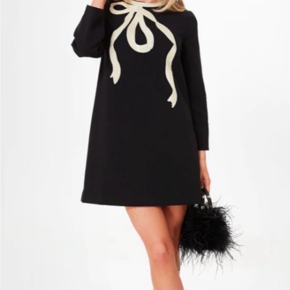 Tuckernuck Elegant Black Dress with Cream Sequined Bow